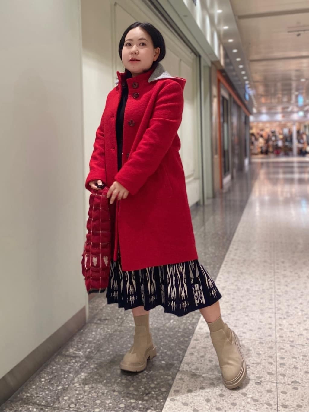 配色フーディーコート