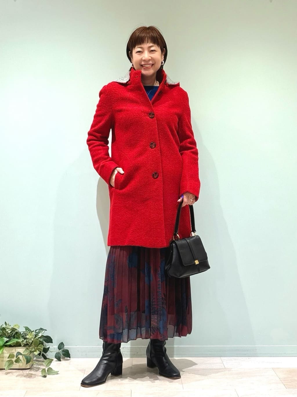 配色フーディーコート