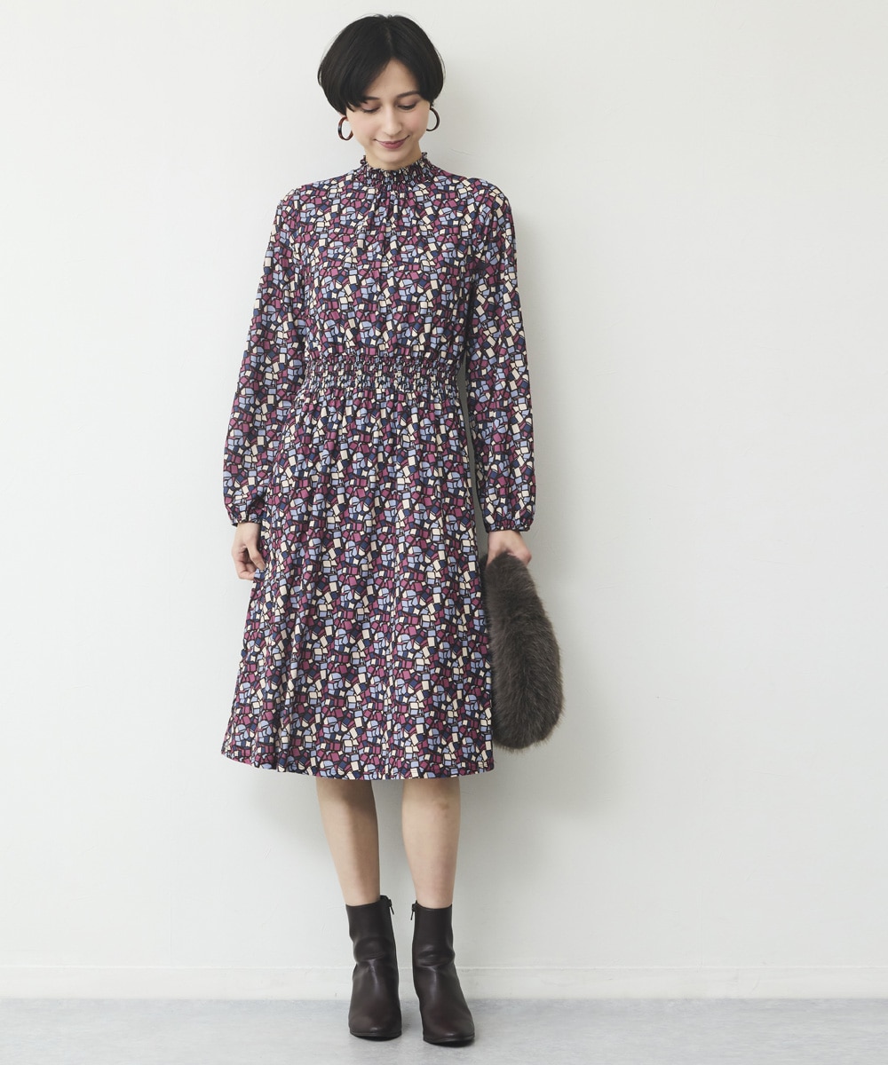 プチジオメトリックプリントワンピース
