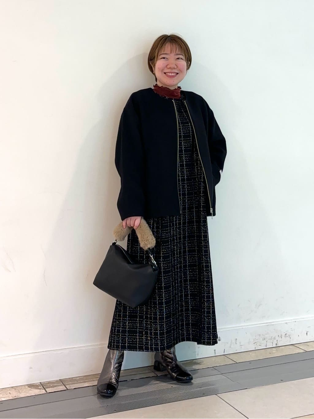 ツイードタッチチェックワンピース