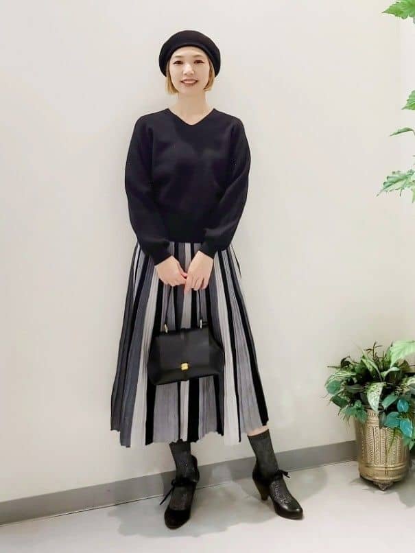ラメストライプニットスカート