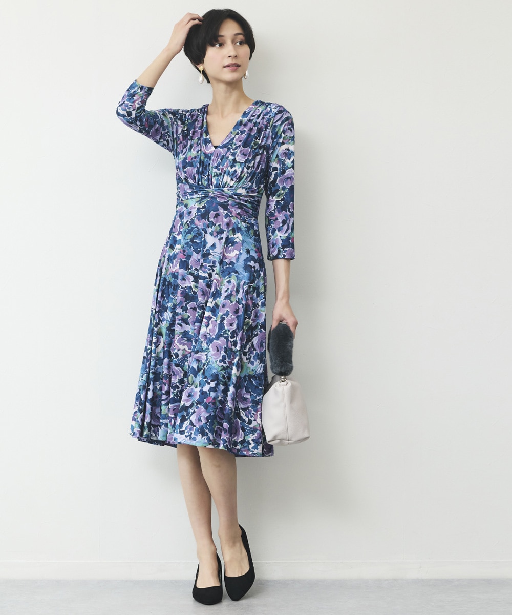 水彩フラワージャージワンピース