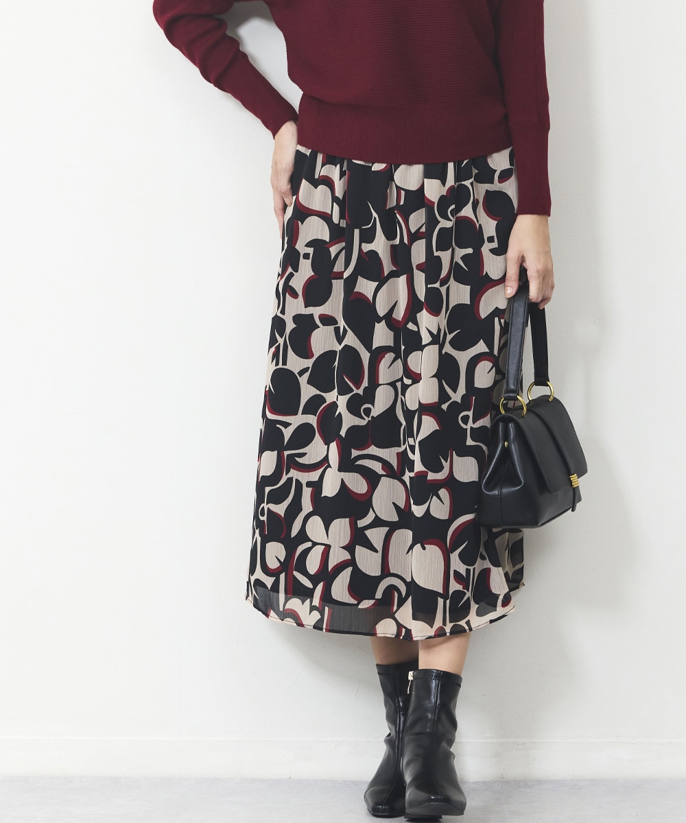 アートフラワープリントスカート