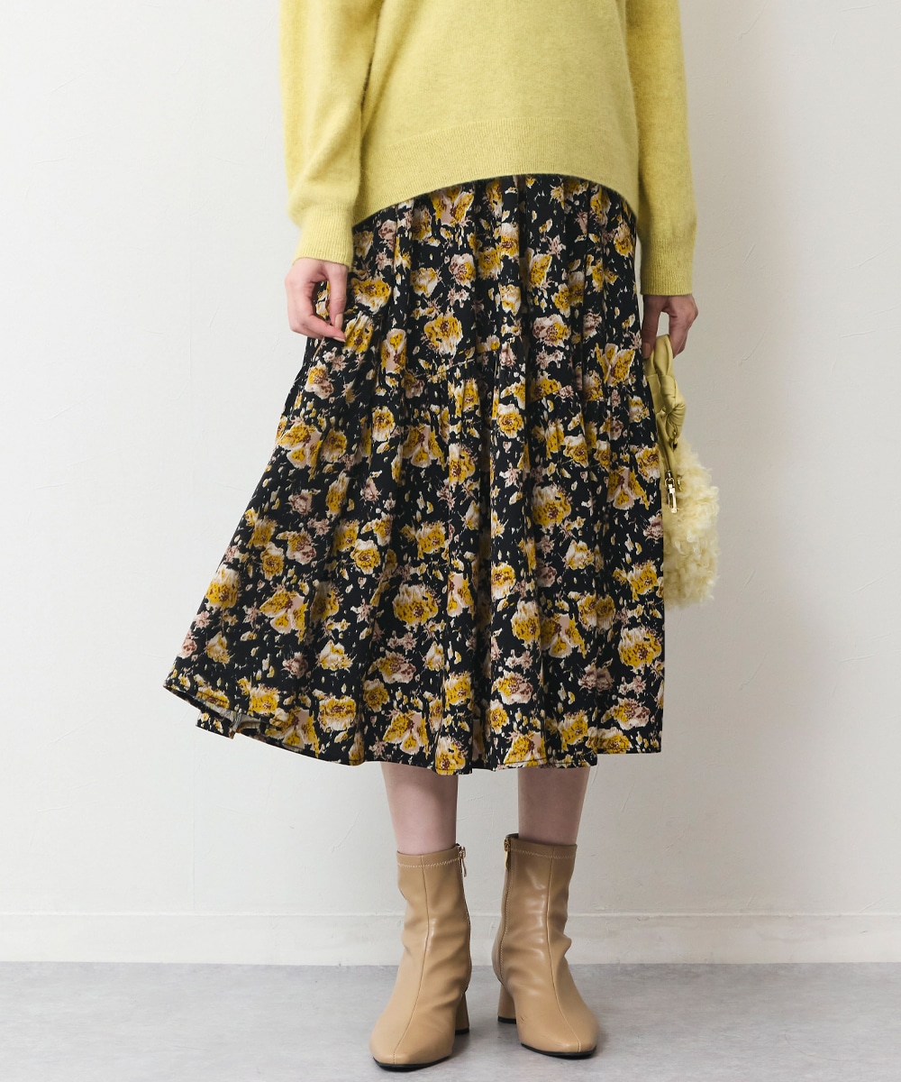 フラワープリントティアードスカート