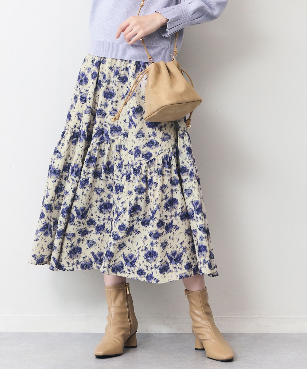 フラワープリントティアードスカート