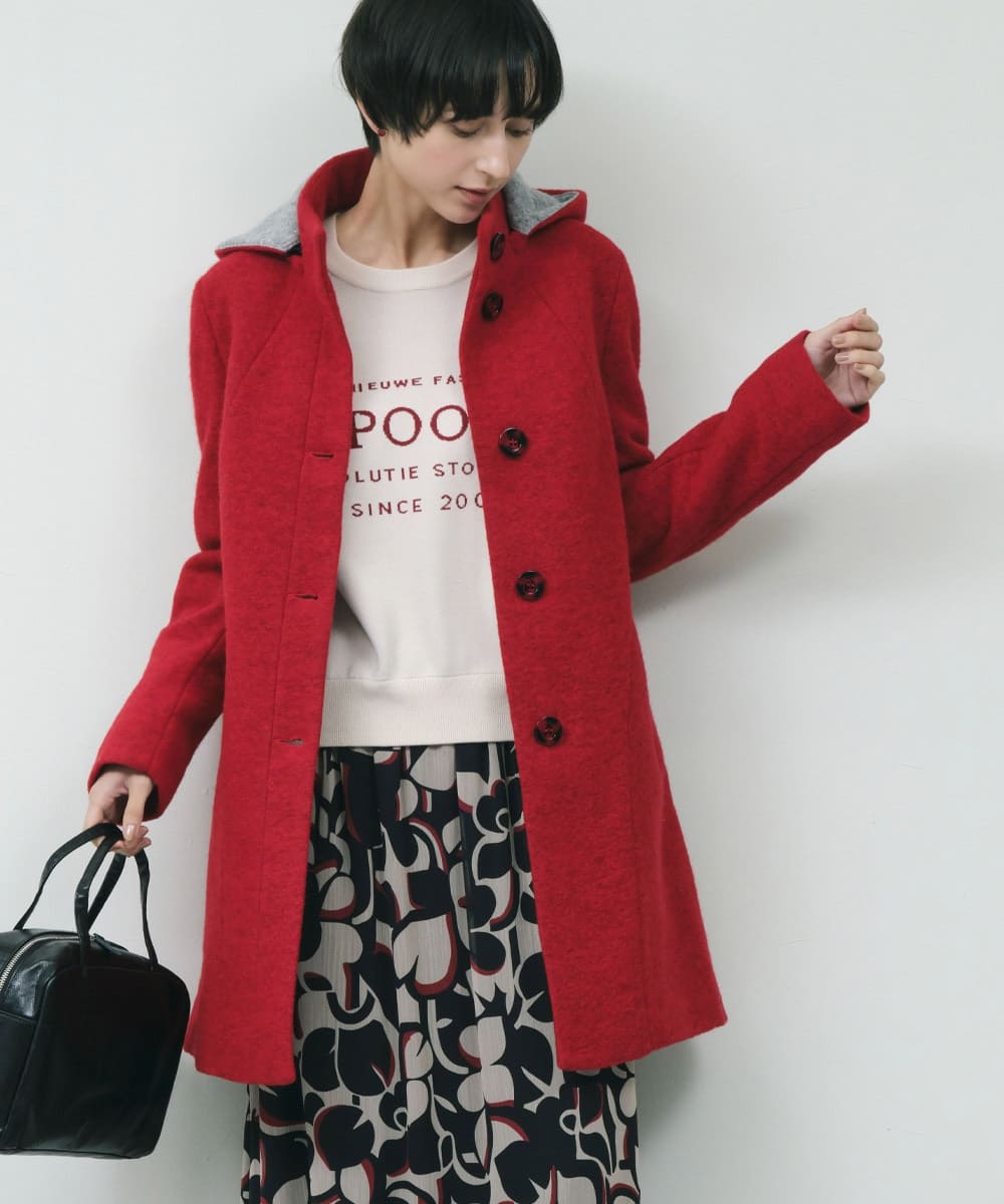 配色フーディーコート