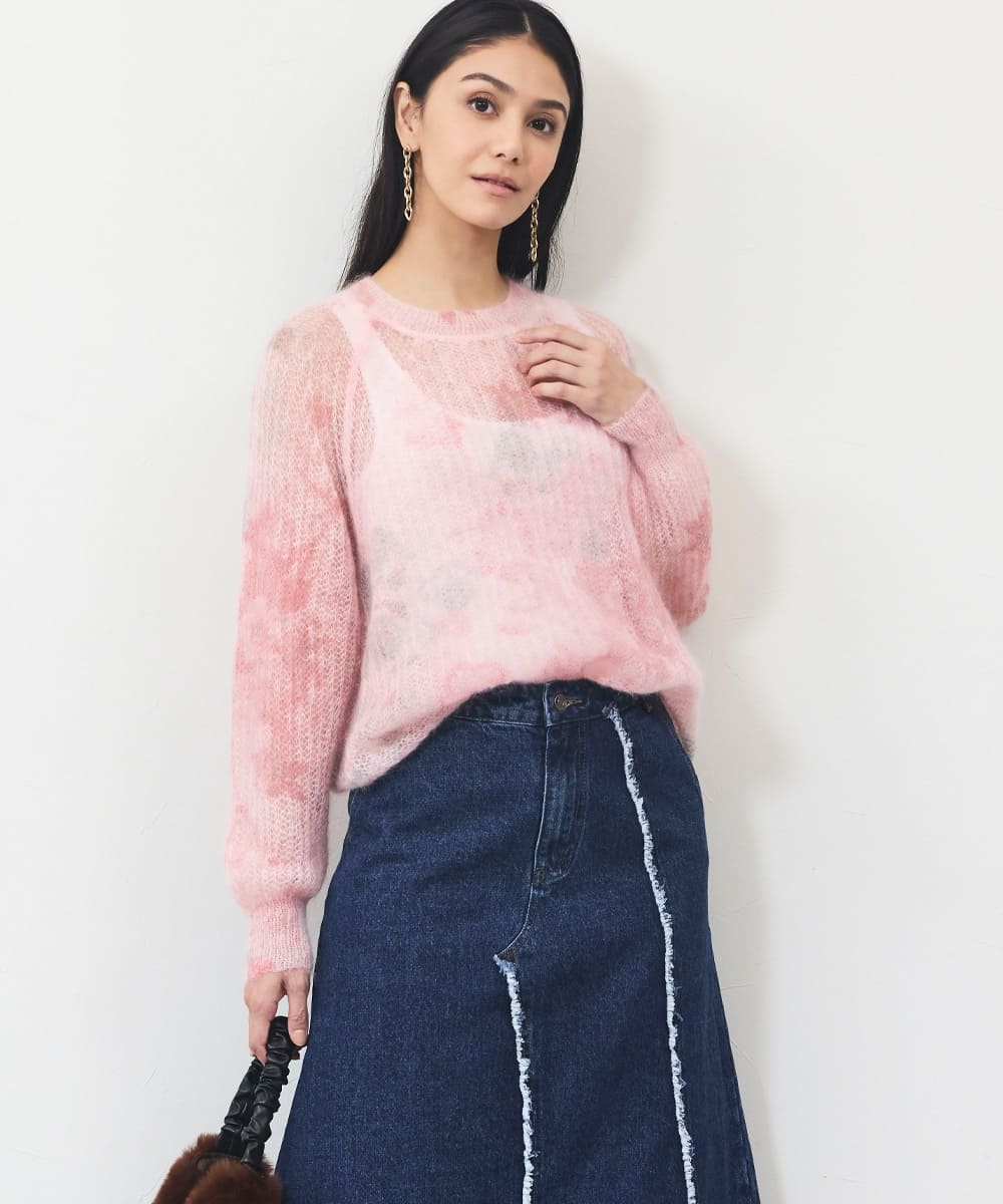 フラワー柄モヘア混ルーズニット