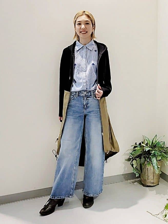 バイカラーロングフーディ