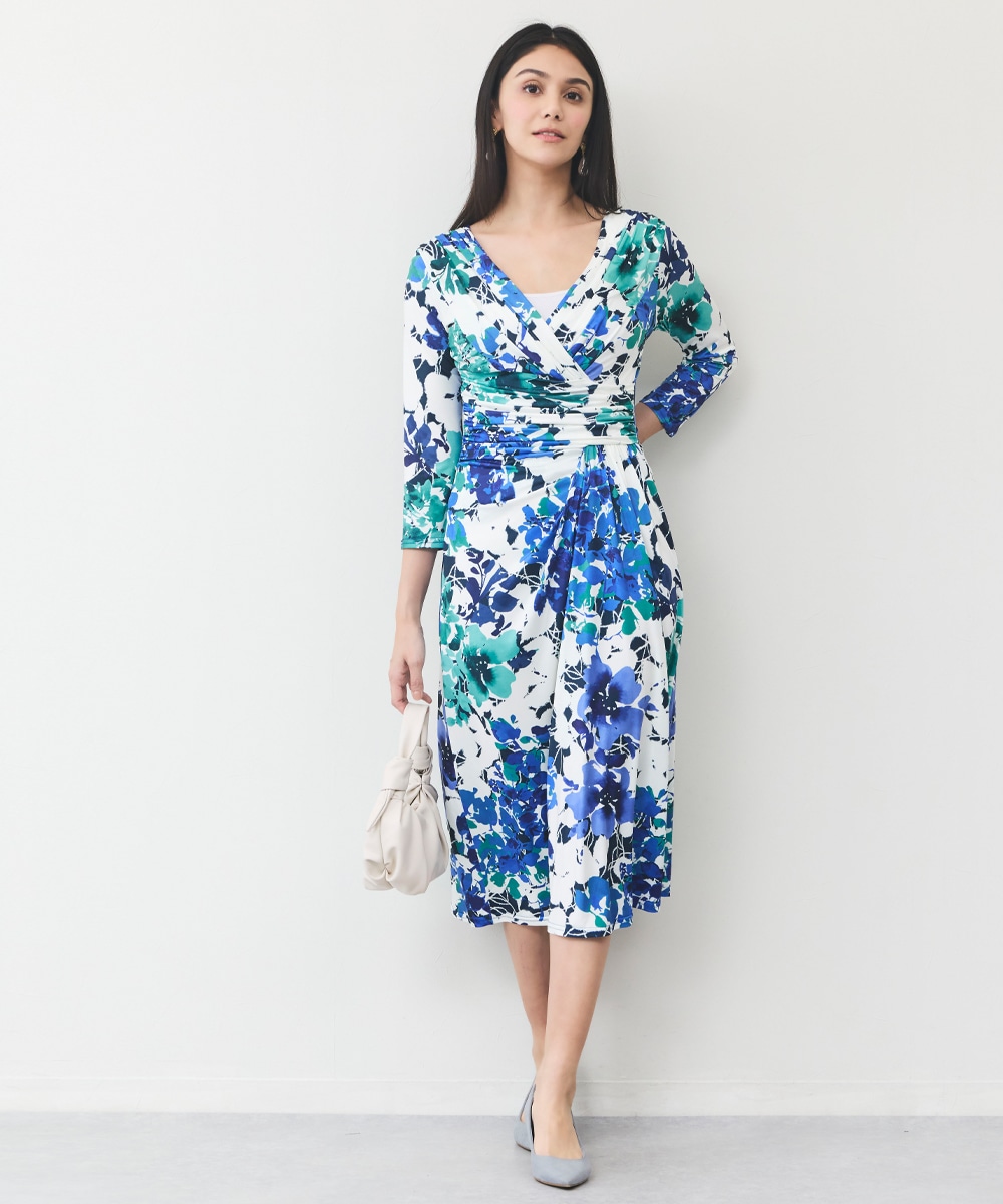 フラワープリントジャージワンピース