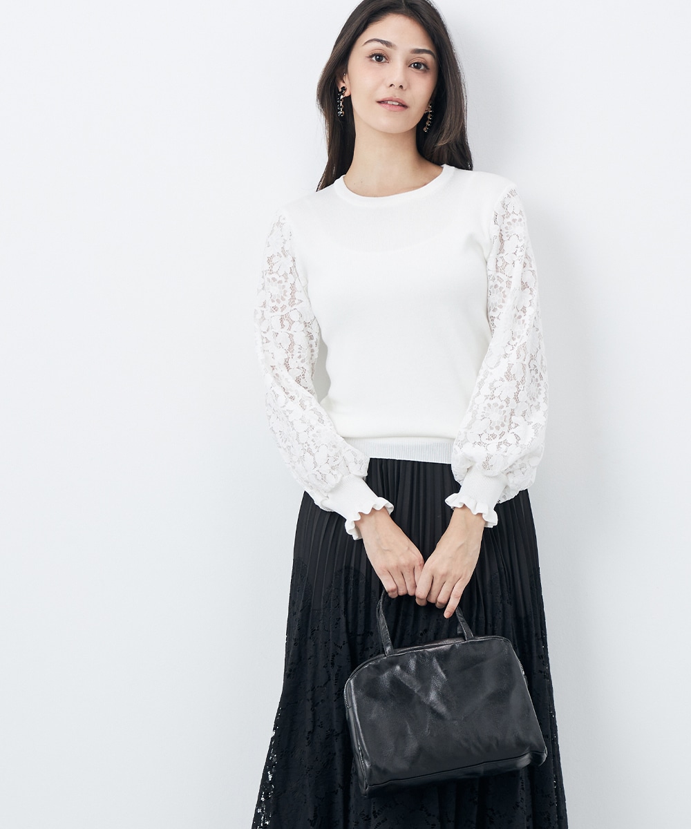 袖レースニット