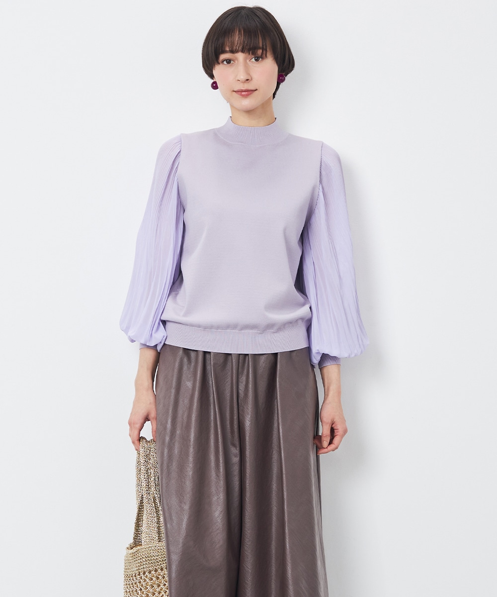袖シフォン切り替えニット