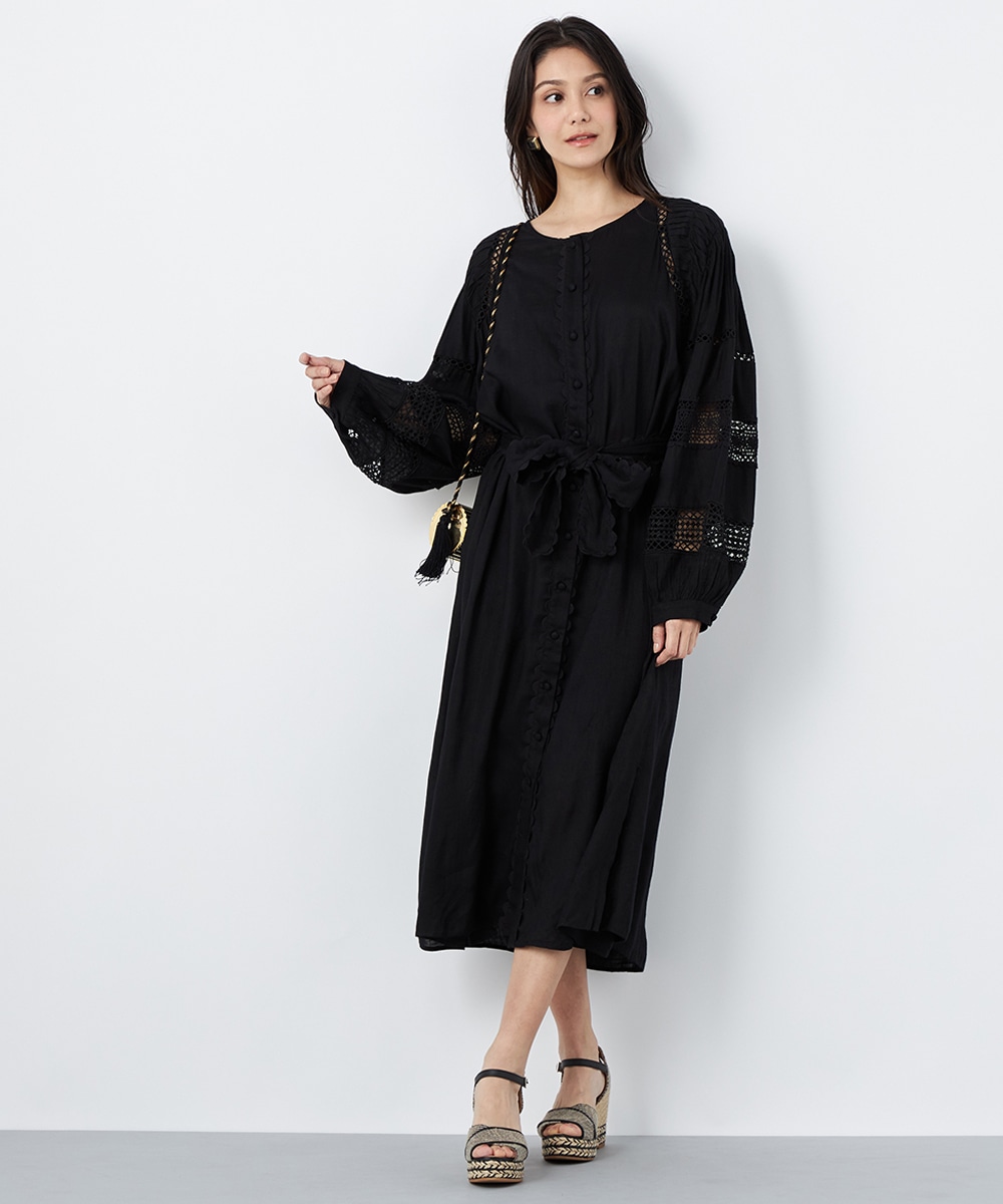 レース切り替えフロントボタンワンピース