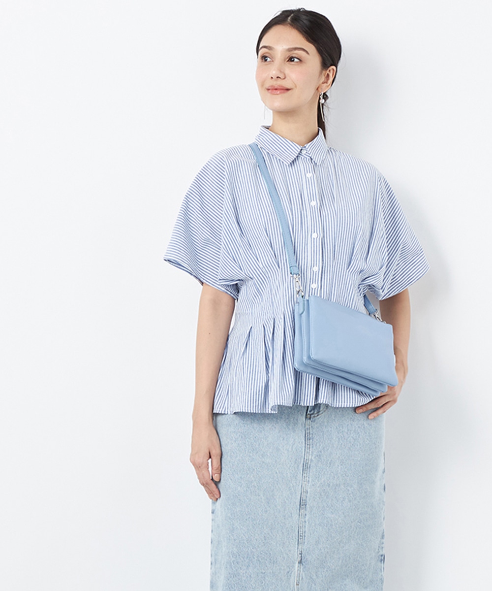 ストライプウエストタックブラウス