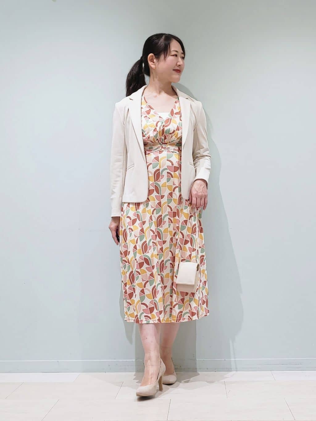 ジオメトリックプリントジャージワンピース