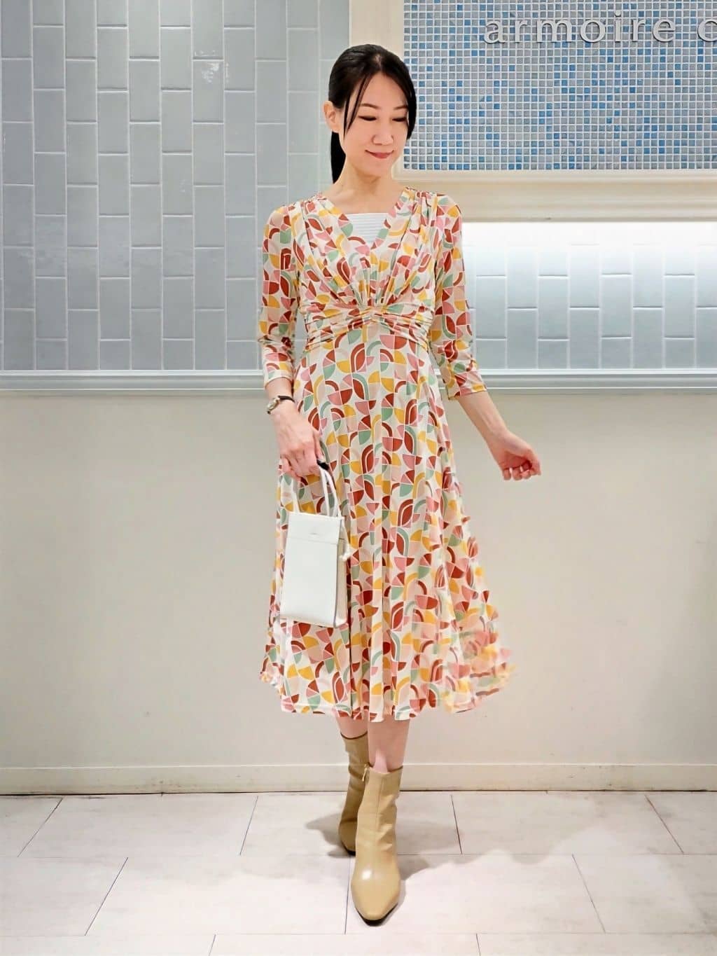 ジオメトリックプリントジャージワンピース