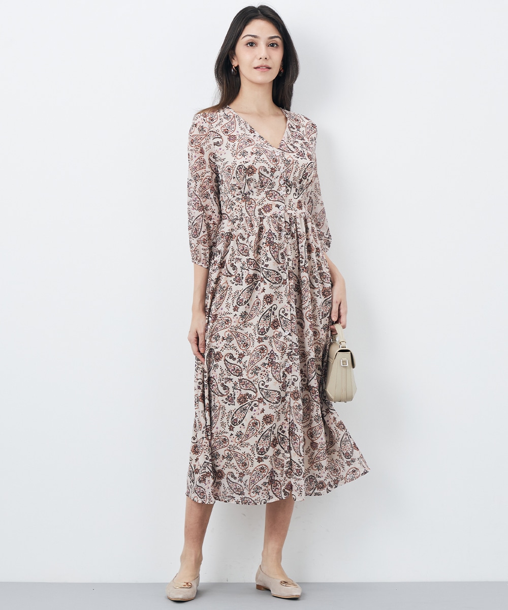 ペイズリーミディ丈ワンピース