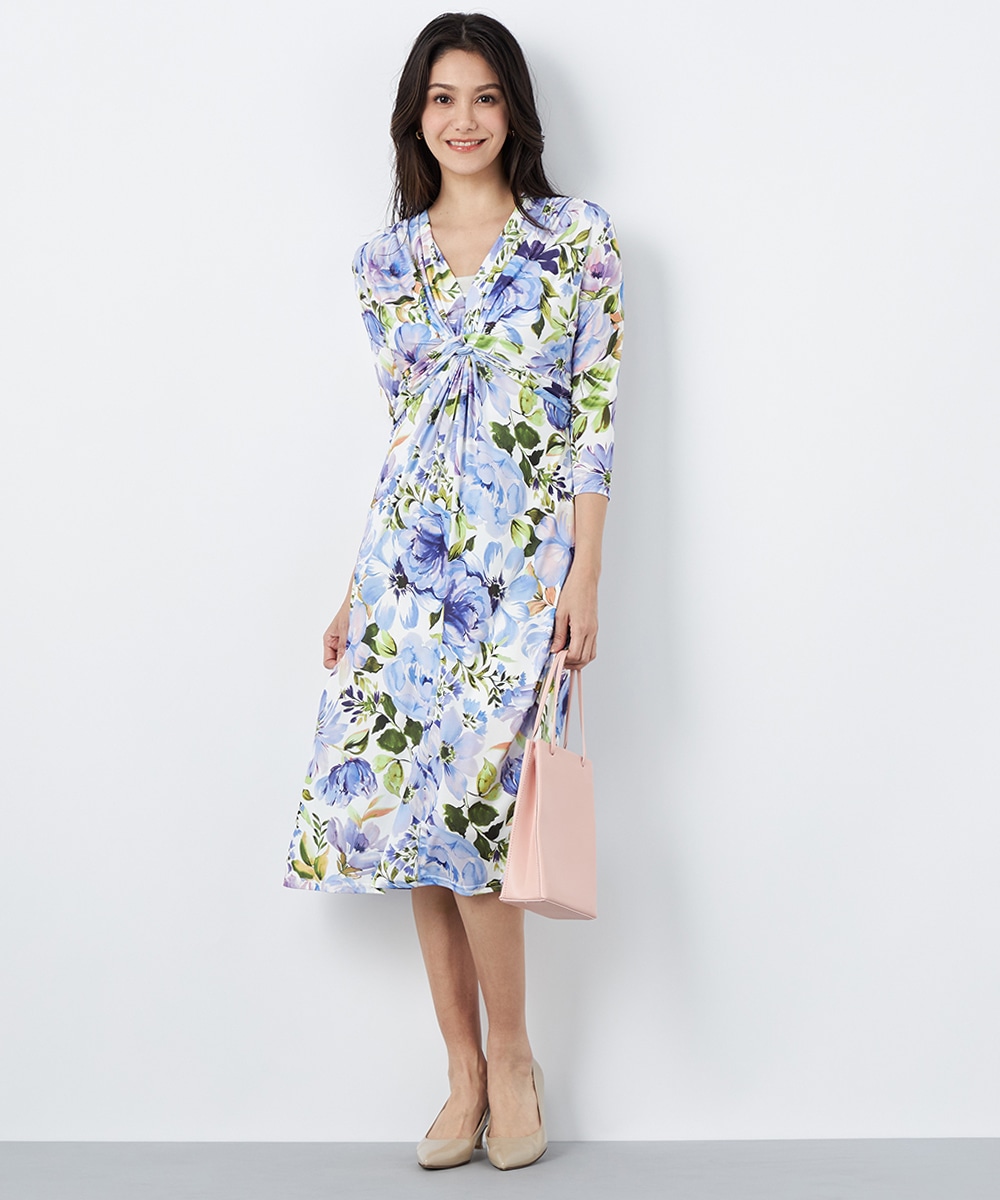 フラワープリントジャージワンピース