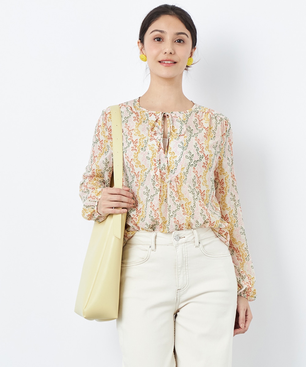 カラフルリーフプリントブラウス