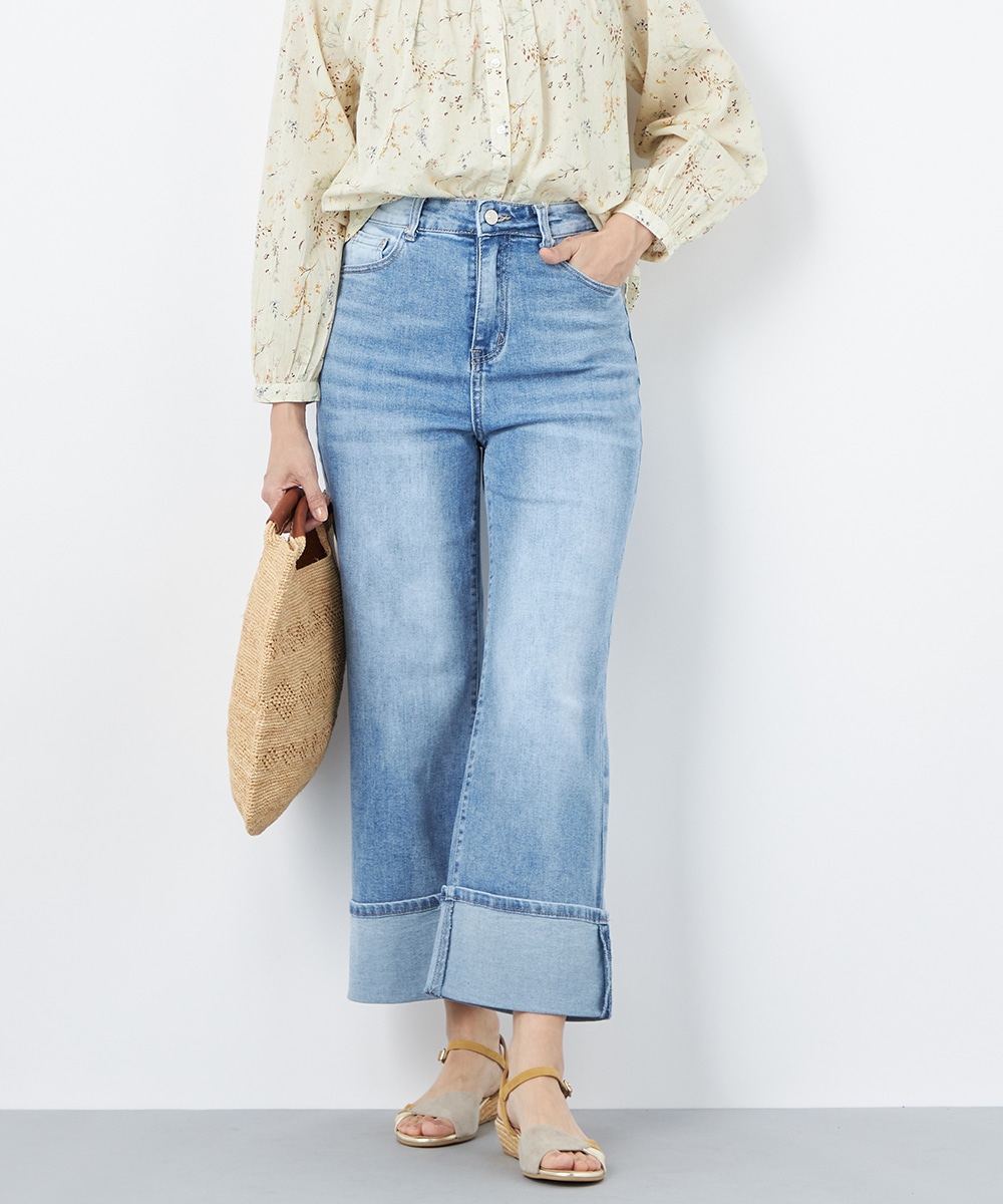 裾折り返しワイドデニム