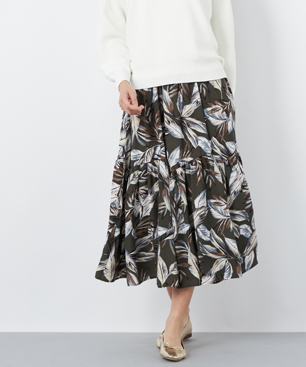 リーフプリントティアードスカート