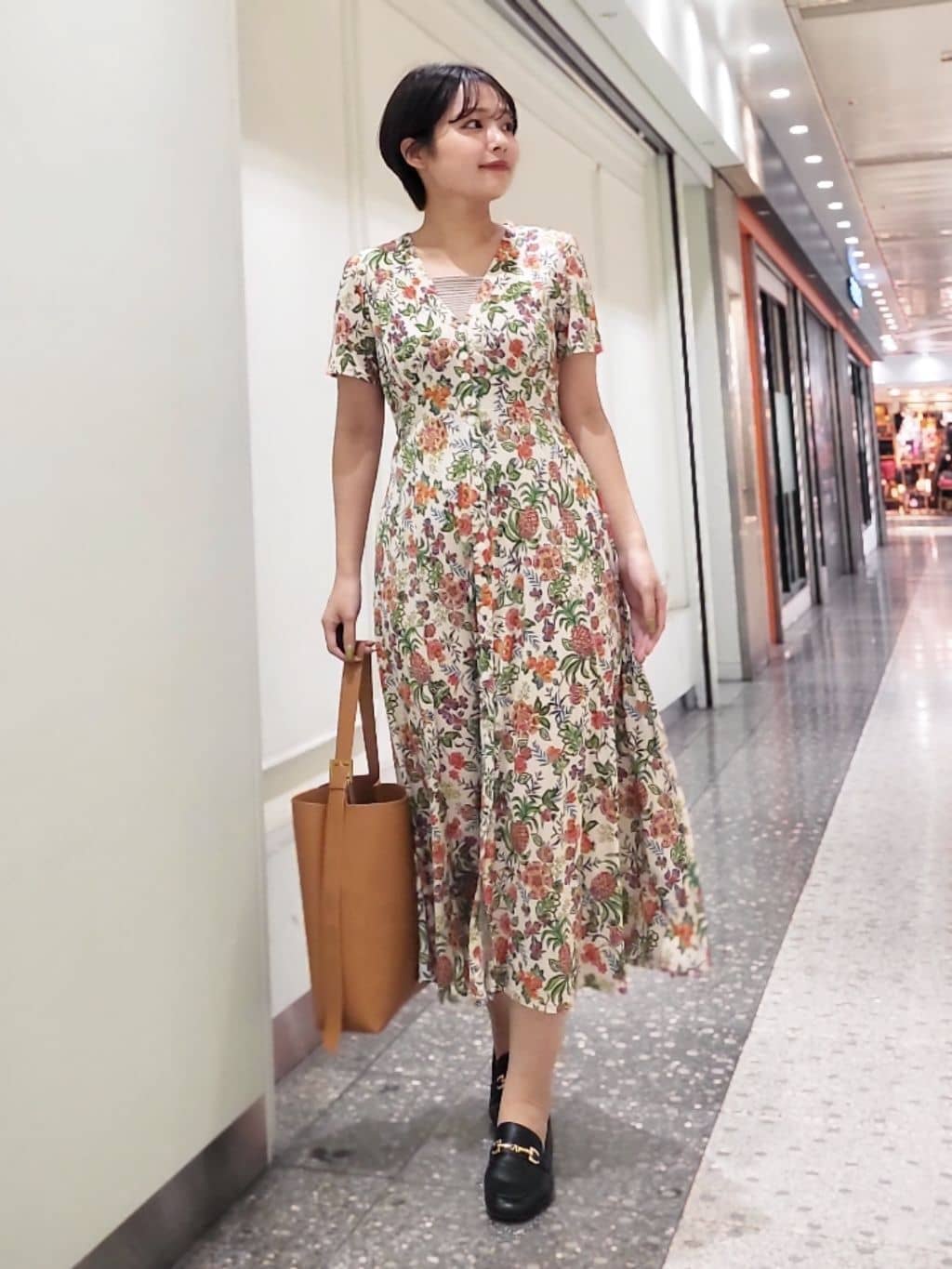 パイナップルプリントジャージワンピース