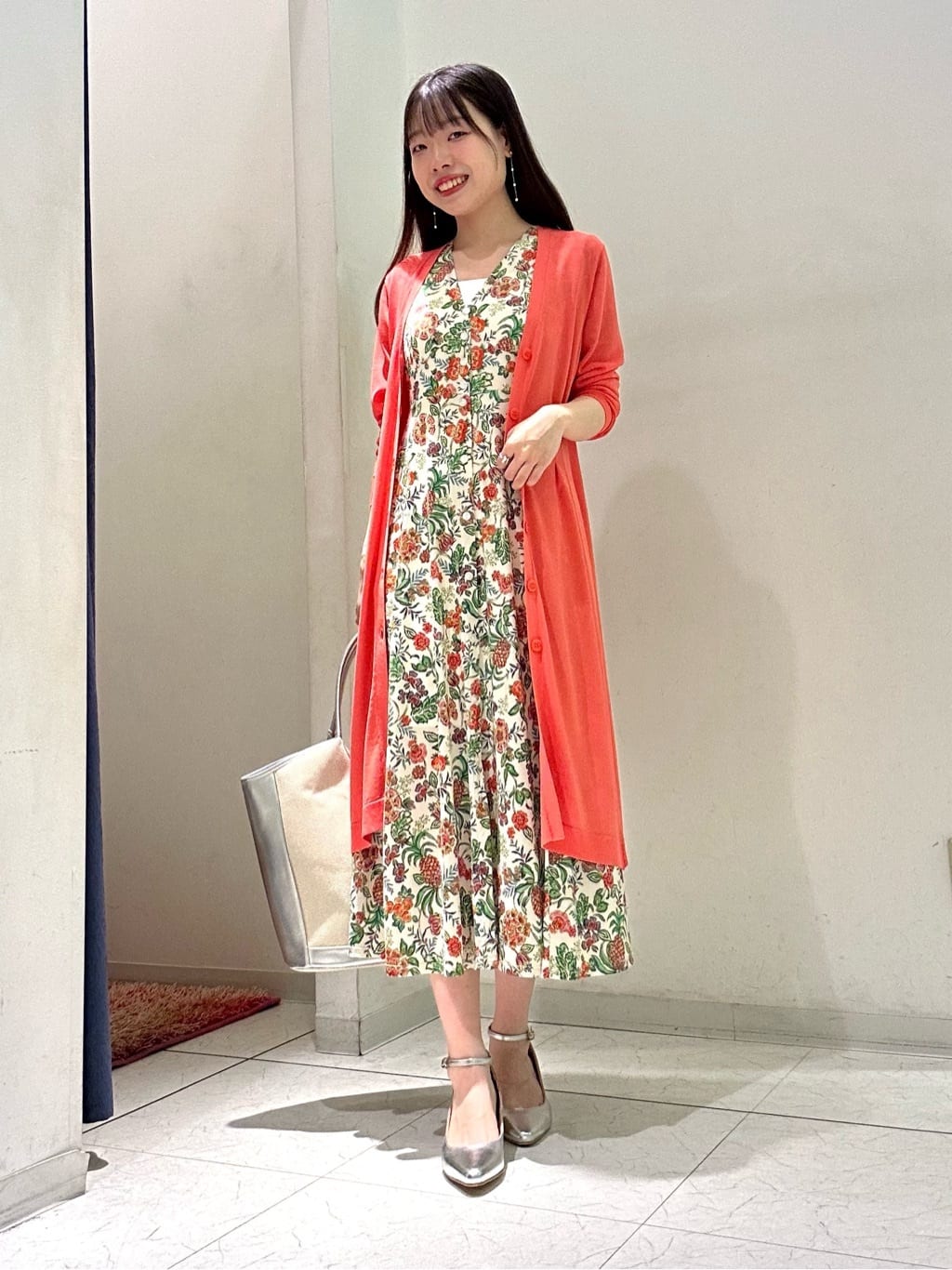 パイナップルプリントジャージワンピース