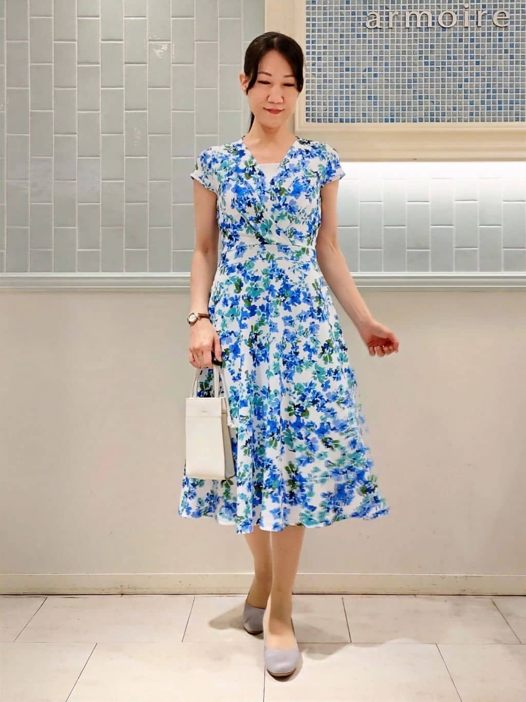 フラワープリントジャージワンピース