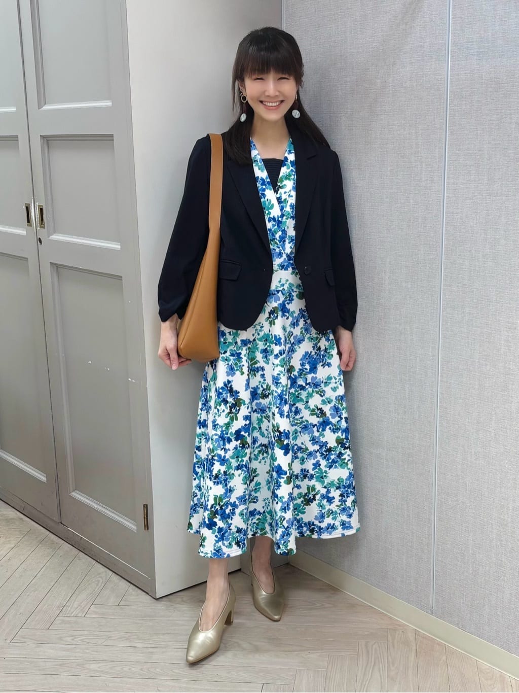 フラワープリントジャージワンピース