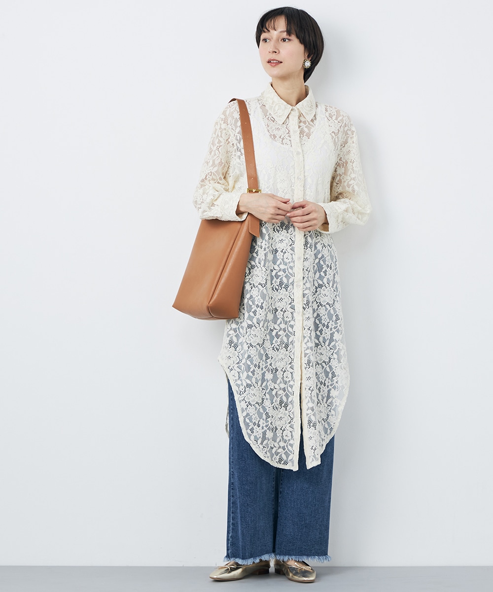 総レースシャツワンピース