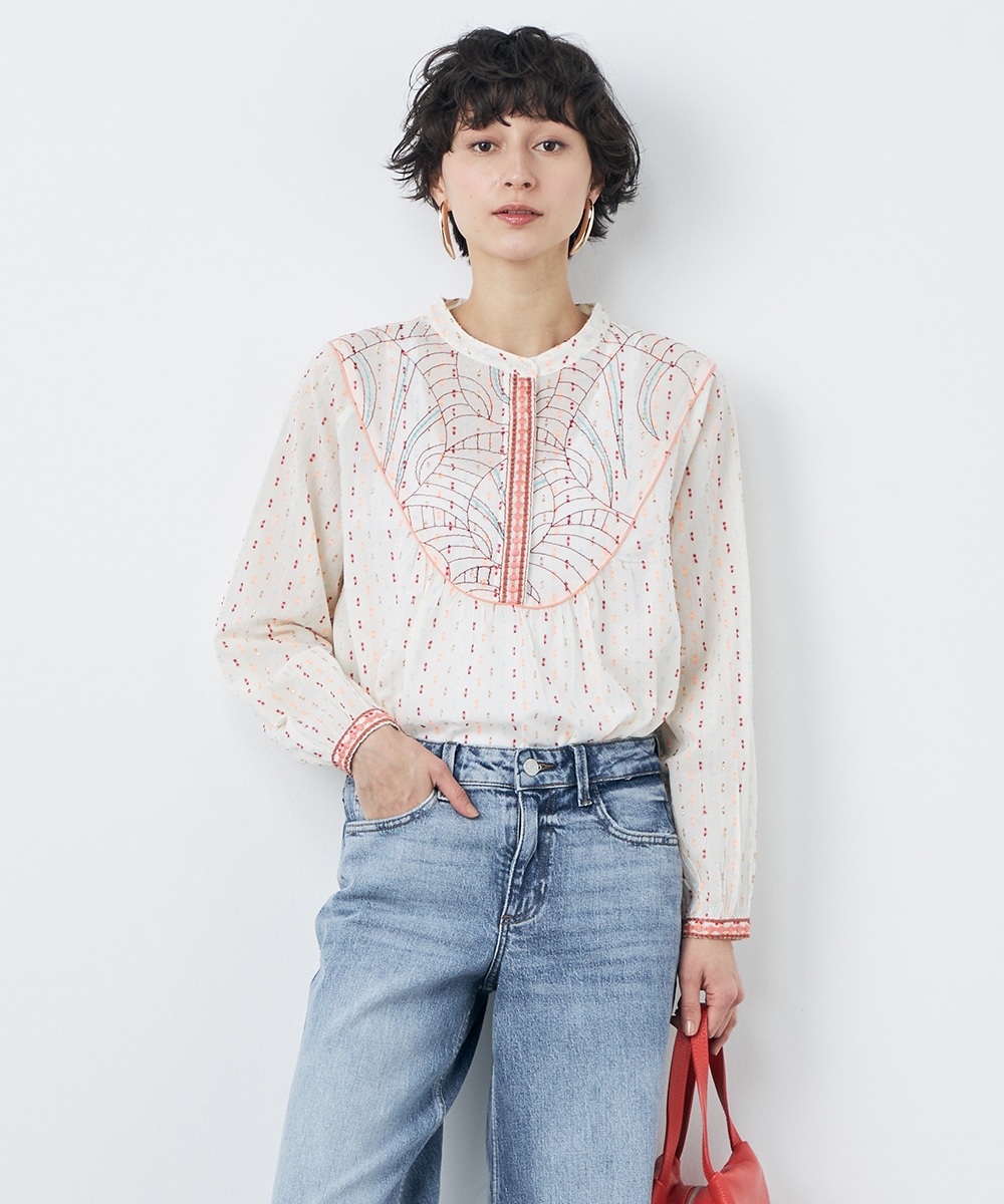 カラフル刺繍ドットブラウス