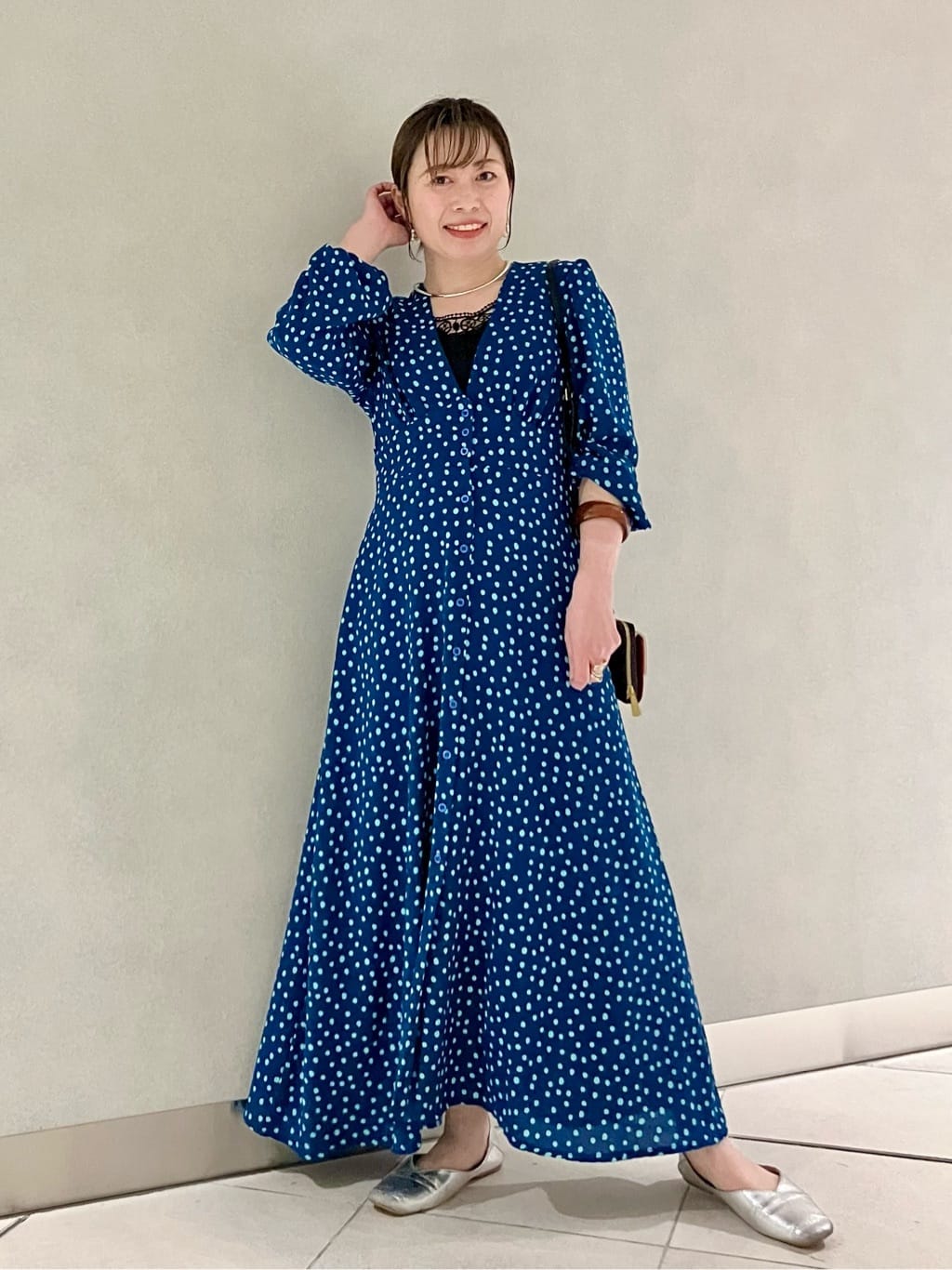 プチドットフロントボタンワンピース