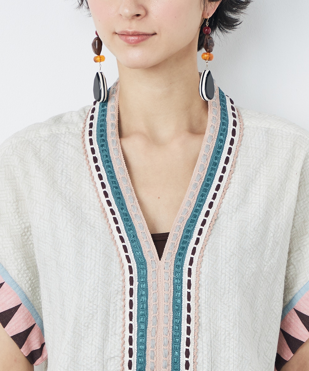 パネル幾何学柄Aラインワンピース