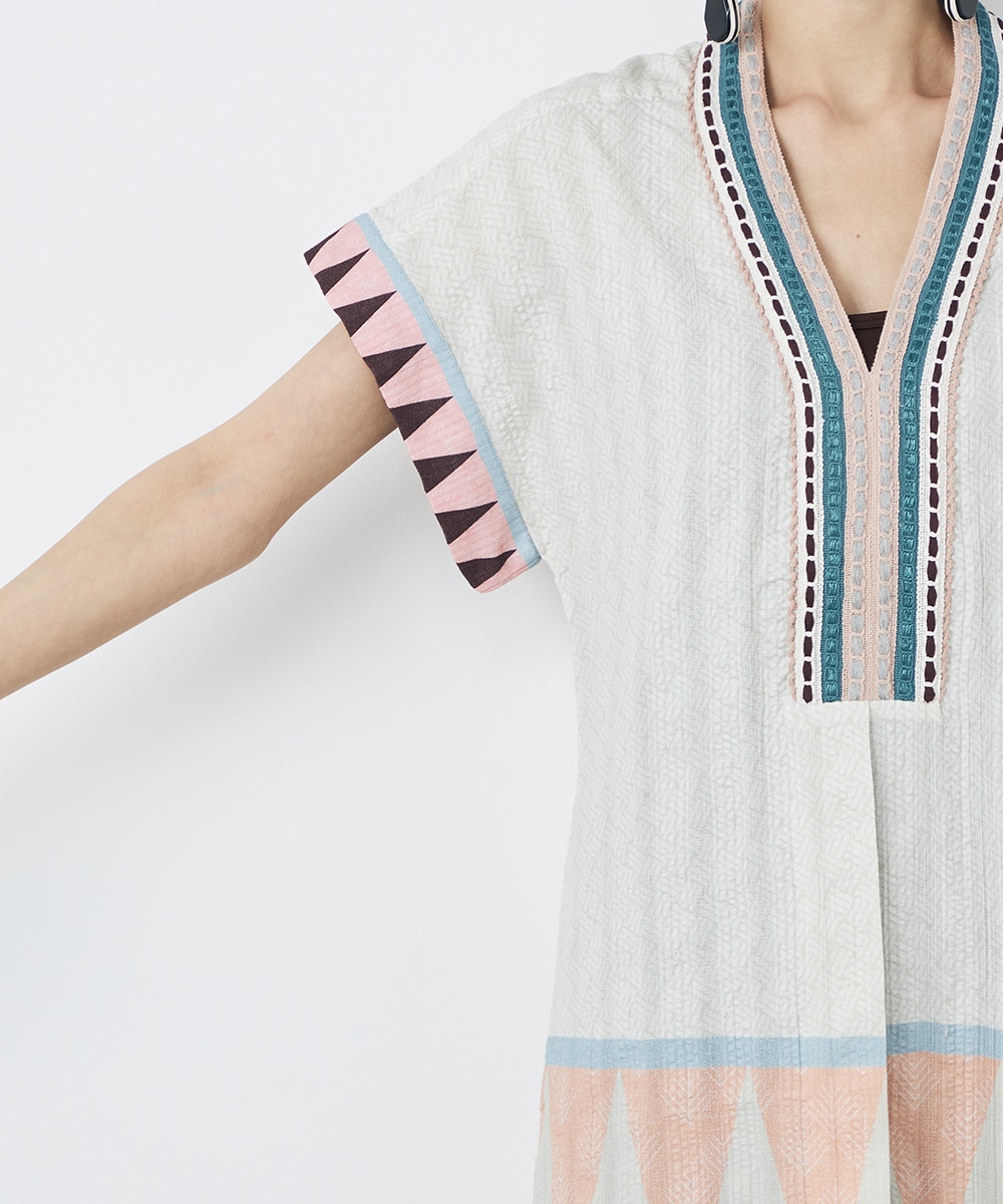 パネル幾何学柄Aラインワンピース