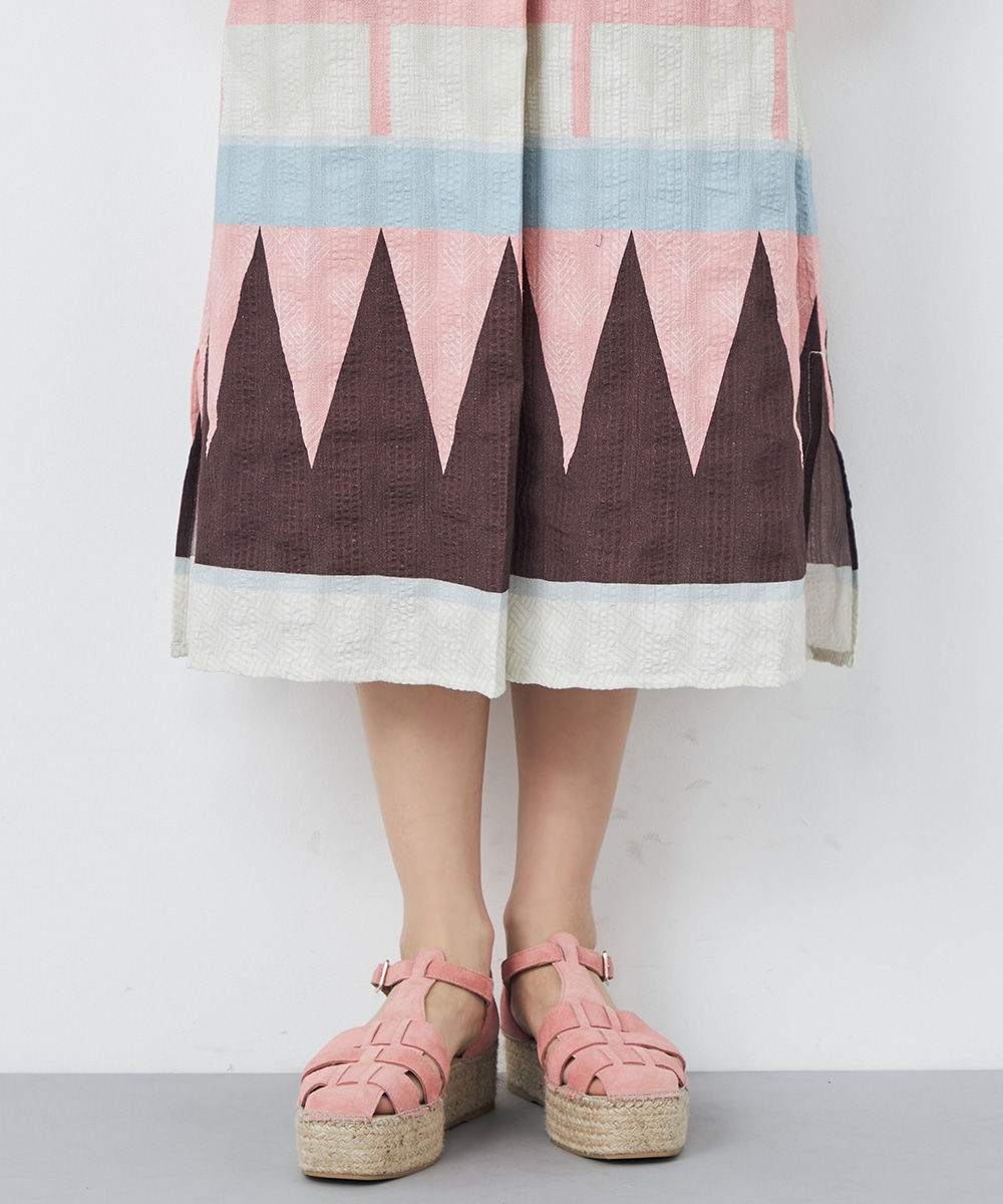 パネル幾何学柄Aラインワンピース