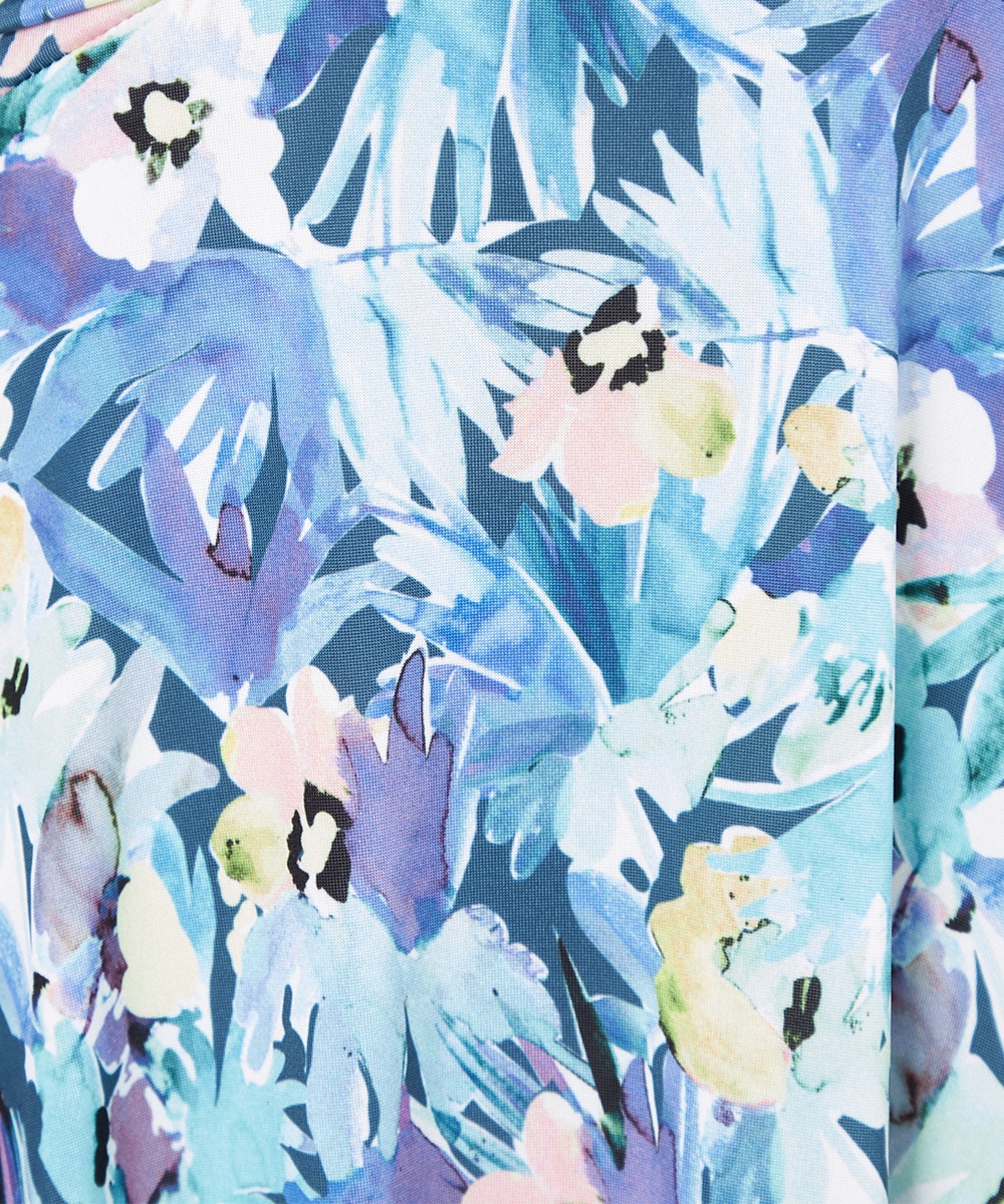 水彩フラワープリントジャージワンピース