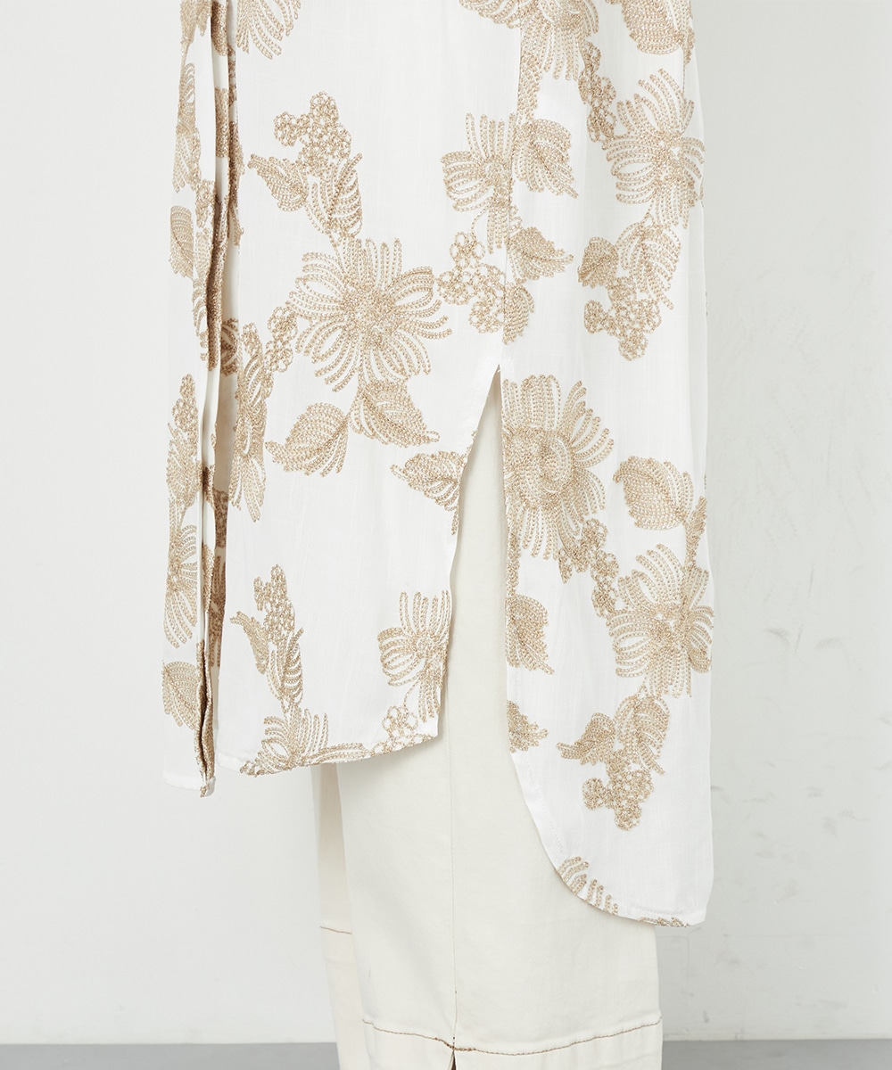 フラワー刺繍シアーワンピース