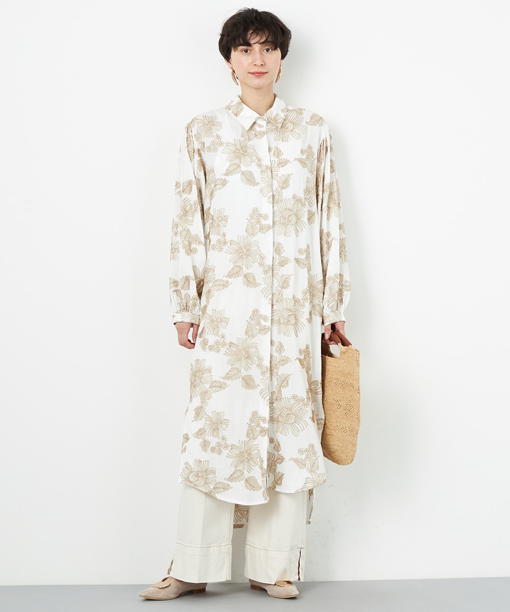 フラワー刺繍シアーワンピース