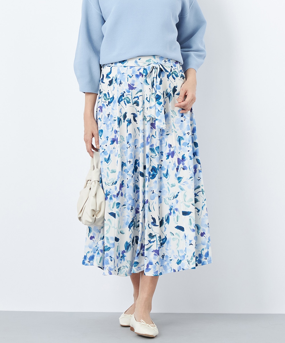水彩フラワープリントジャージスカート