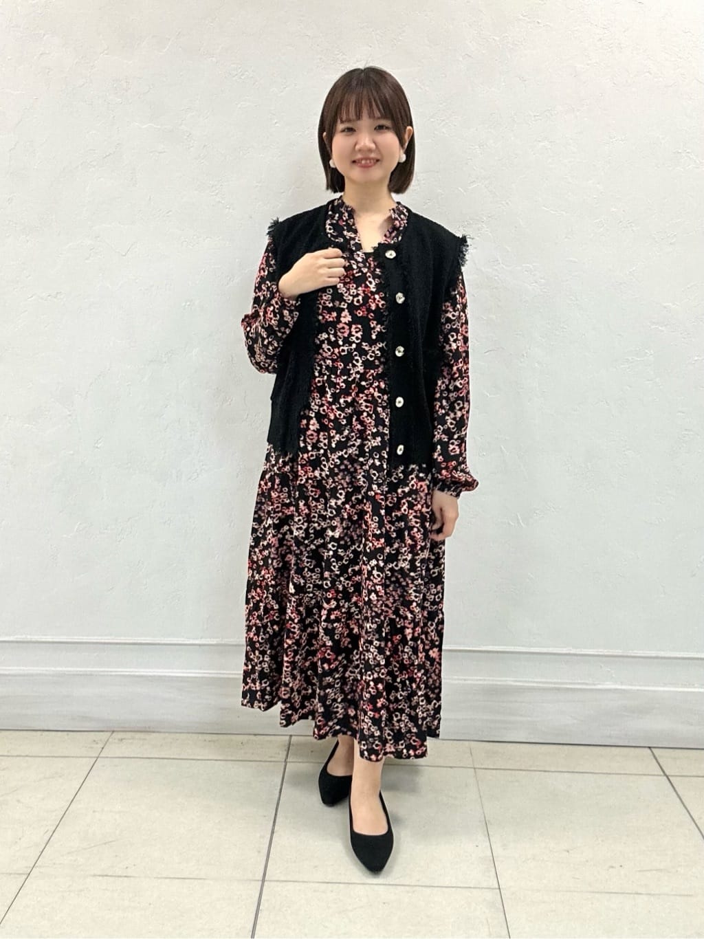 フラワープリントロングワンピース