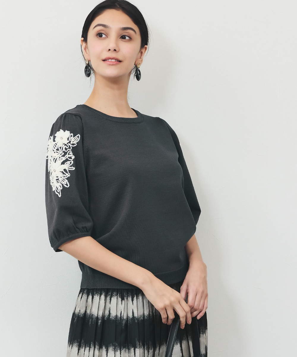 シフォン刺繍プルオーバー