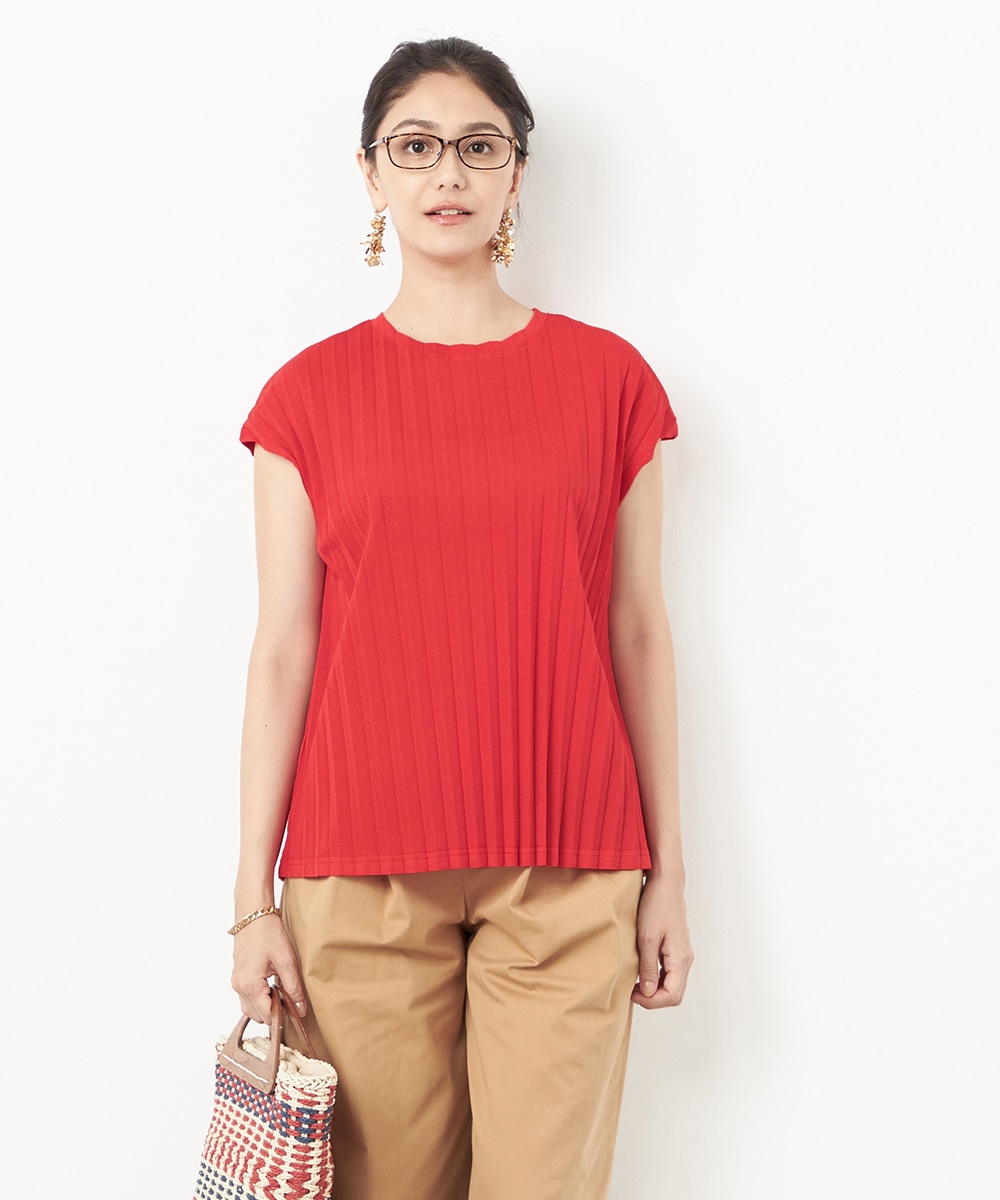 フレンチスリーブプリーツプルオーバー レッド
