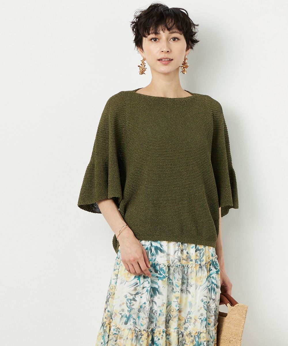 ツムギフレアスリーブニット カーキ