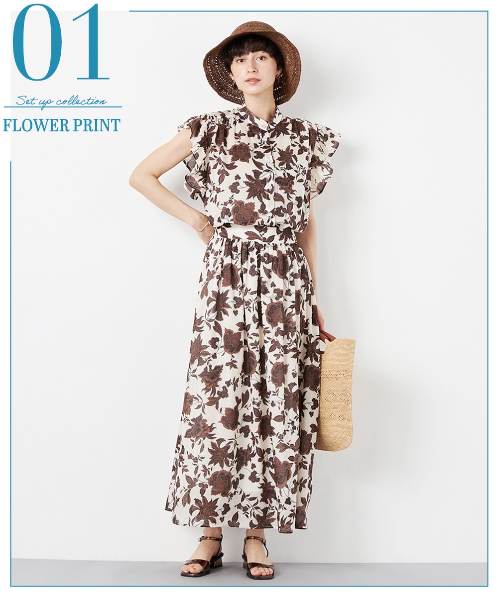 フラワーフリル袖ブラウス