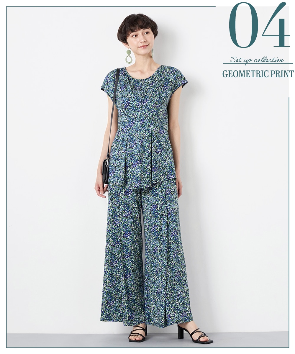 プチジオメトリックジャージトップス