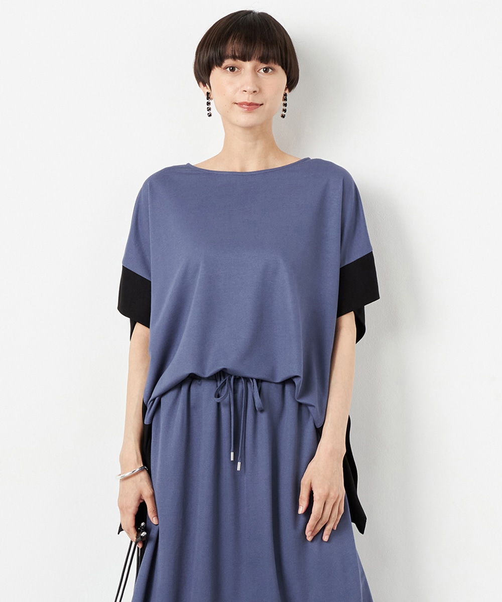 配色切り替えポンチョプルオーバー ブルー