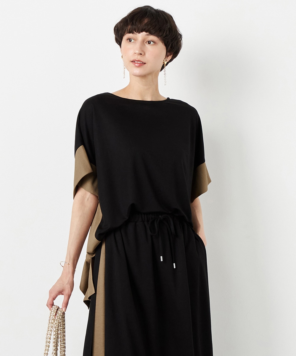 配色切り替えポンチョプルオーバー ブラック