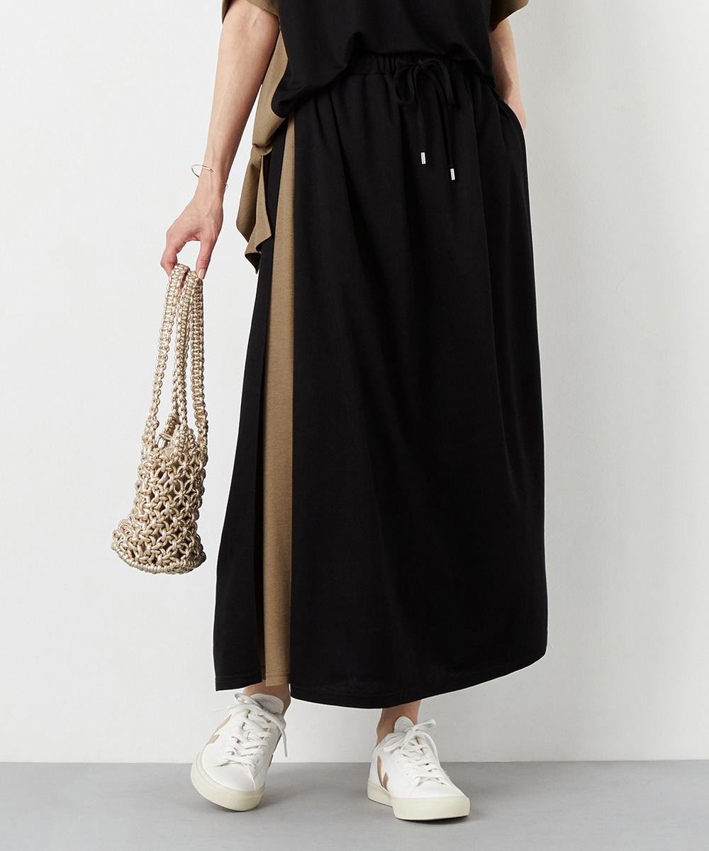 配色ジャージスカート ブラック