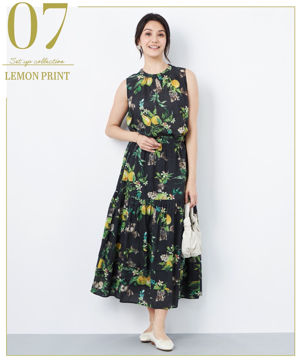 レモンプリントブラウス チャコールグレー