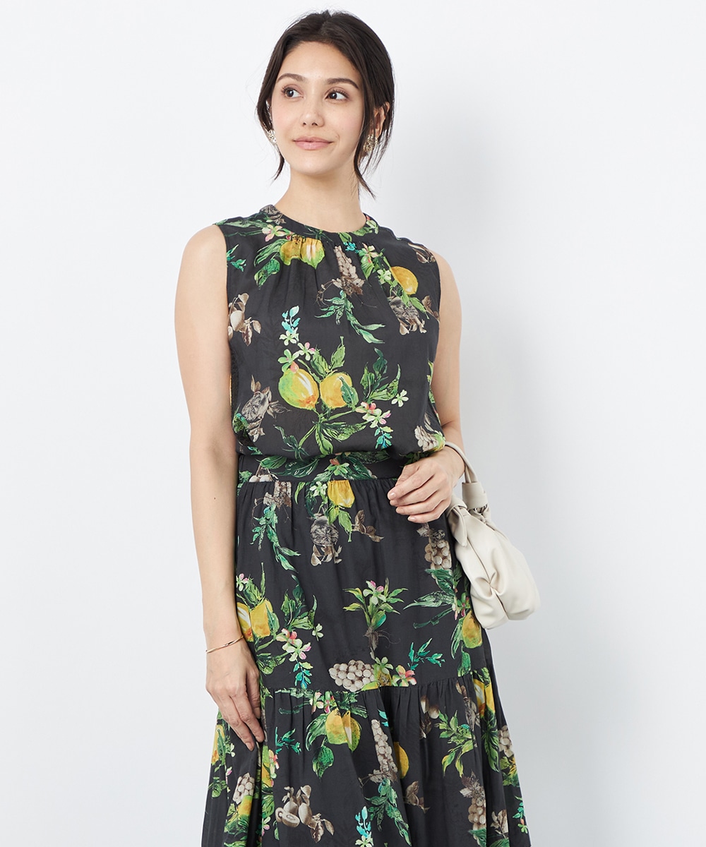 レモンプリントブラウス チャコールグレー