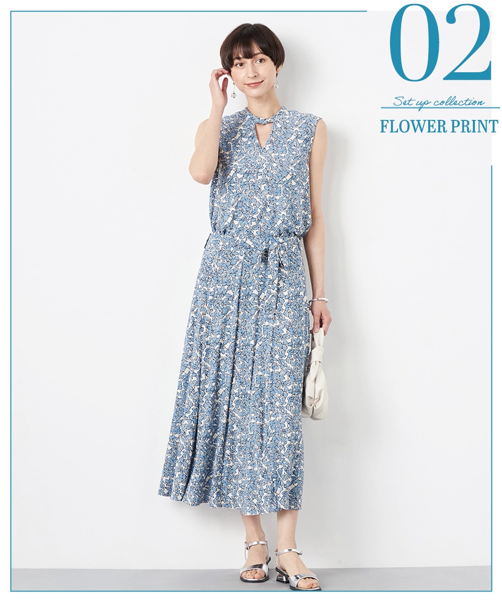 プリーツフラワージャージトップス